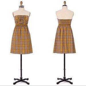 Anthro Maeve Pearland Plaid Ruffle Strapless Dress